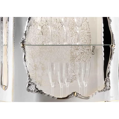 Open ceramic storage cabinet with openable drawer, with built-in lighting.