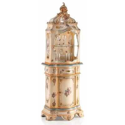 Open ceramic storage cabinet with openable drawer, with built-in lighting.