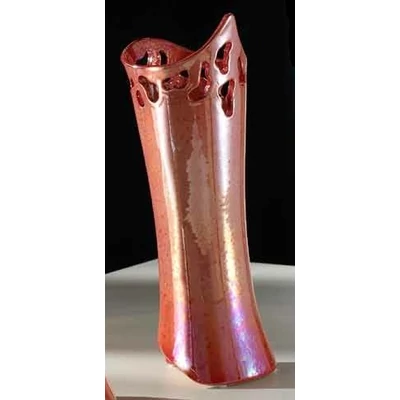 Asymmetrical ceramic decorative vase in red color