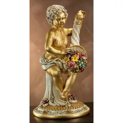 Ceramic table with angel and with the horn of abundance, with flowers.