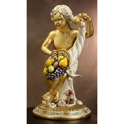 Ceramic table with angel and with the horn of abundance, with flowers.