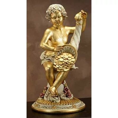 Ceramic table with angel and with the horn of abundance, with flowers.