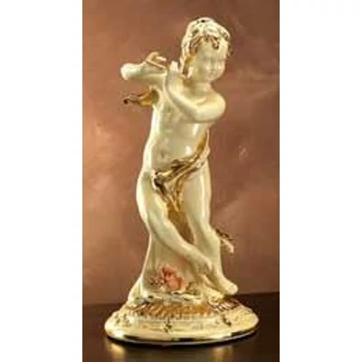 Ceramic table angel sculpture with flowers, painted porcelain