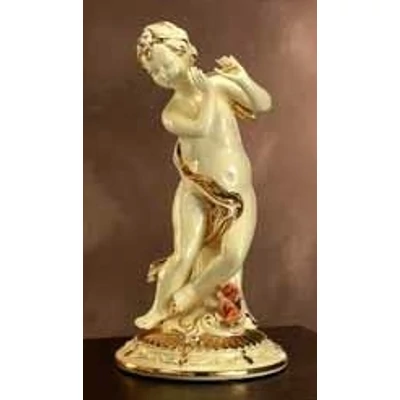 Ceramic table angel sculpture with flowers, painted porcelain