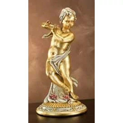 Ceramic table angel sculpture with flowers, painted porcelain