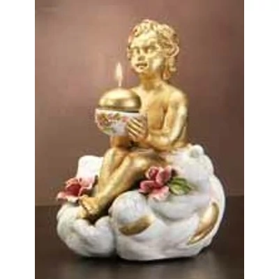 Ceramic angel playing on a cloud with candle-holder.