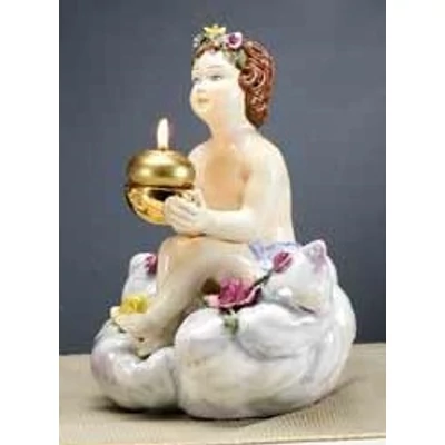 Ceramic angel playing on a cloud with candle-holder.