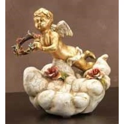 Ceramic angel playing on a cloud.