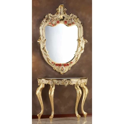 Ceramic console, with mirror with 2 angels with flower.
