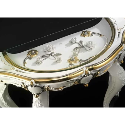 Ceramic console, with mirror with 2 angels with flower.