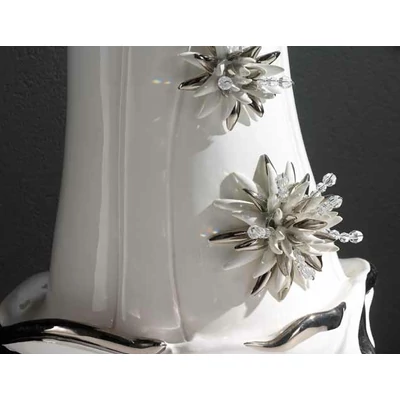 Ceramic console with 2 columns, glass, with flower sw, with mirror. Color: white, platinum