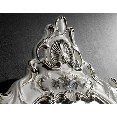 Ceramic console with 2 columns, glass, with flower sw, with mirror. Color: white, platinum