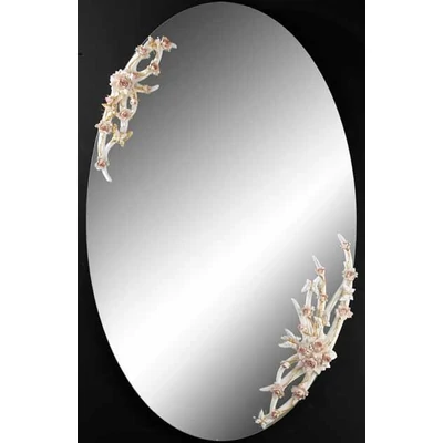 Ovális kerámia tükör 2 díszítéssel - fehér, arany