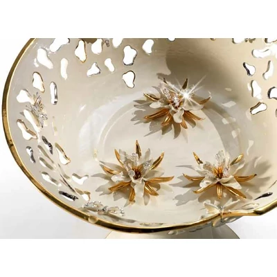 Small ceramic table with butterflies with glass. Color: cream color, gold, platinum