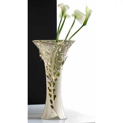 Közepes méretű kerámia váza pillangókkal, üveggel - krémszínű, arany, platina