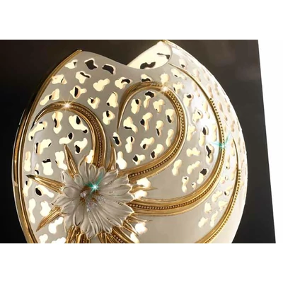 Large ceramic lamp, with original Swarovski crystals. Color: cream color, gold