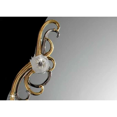 Wavy ceramic mirror with 4 decorations. Color: white, gold, platinum