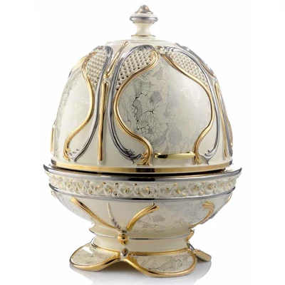 Kisméretű tojásalakú kerámia tároló, beépített dugattyúval - krémszínű, arany, platina