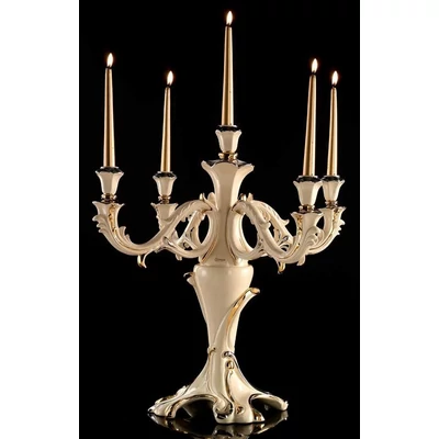 Ötágú kerámia gyertyatartó - krémszínű, arany, platina