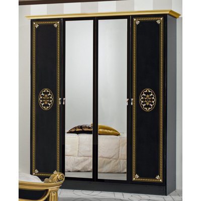 DI Amalfi 6-ajtós gardróbszekrény, 2 tükrös ajtóval - fekete-arany