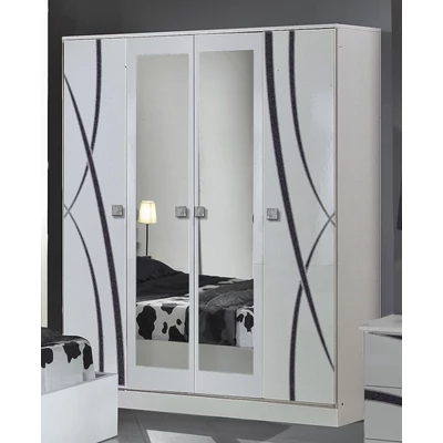 DI Ambra 6-ajtós gardróbszekrény, 2 tükrös ajtóval - fehér
