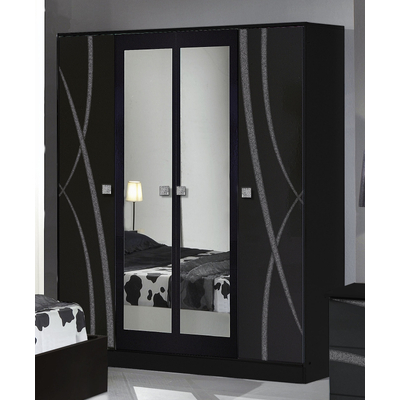 DI Ambra 4-ajtós gardróbszekrény, 2 tükrös ajtóval - fekete