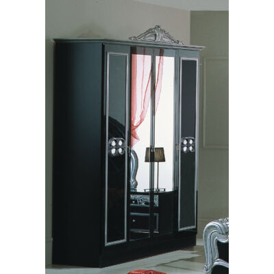 DI Lara 4-ajtós gardróbszekrény, 2 tükrös ajtóval - fekete-ezüst