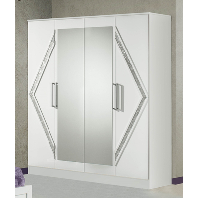 DI Linda 4-ajtós gardróbszekrény, 2 tükrös ajtóval - fehér