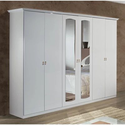 DI Lory Lux 4-ajtós gardróbszekrény, 2 tükrös ajtóval - fehér