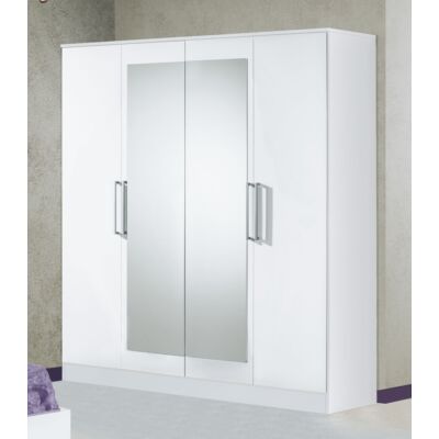 DI Luna 4-ajtós gardróbszekrény, 2 tükrös ajtóval - fehér