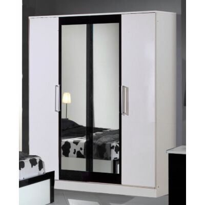 DI Miami/Milano 4-ajtós gardróbszekrény, 2 tükrös ajtóval - fehér-fekete