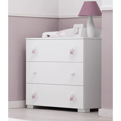 Tato chest of drawers with diaper changing and bathing kit, with 3 drawers - white-pink