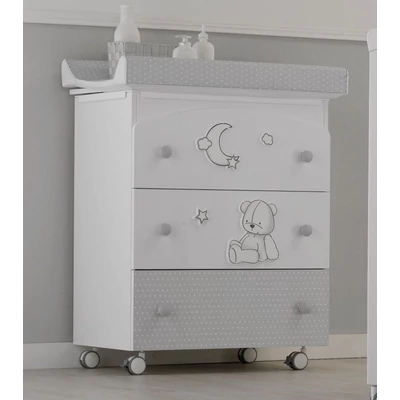 Stella chest of drawers with diaper changing and bathing kit, with 3 drawers - white-grey