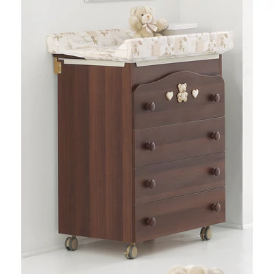 Jolie chest of drawers with diaper changing and bathing kit, with 3 drawers - walnut