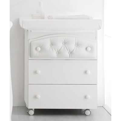 Soft chest of drawers with diaper changing and bathing kit, with 3 drawers, with Swarovski crystals - white