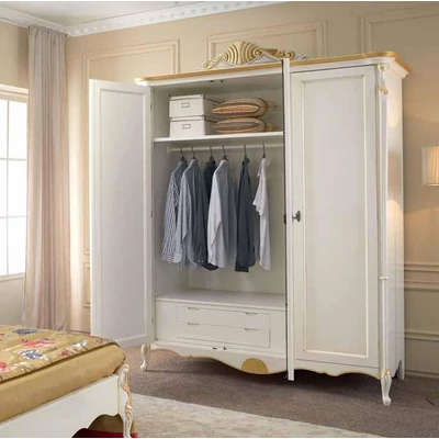 Passioni 3-doors wardrobe closet, with 1 mirrored door, with decorative crown