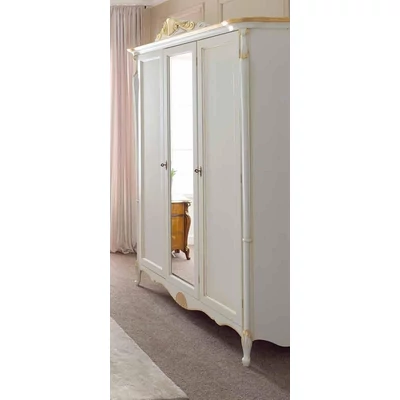 Passioni 3-doors wardrobe closet, with 1 mirrored door, with decorative crown