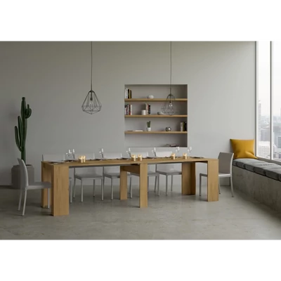 Basic konzolasztal nyitott állapotban – 308 cm – természetes tölgy színváltozat