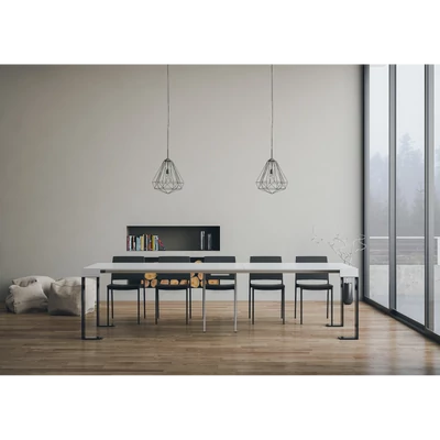 Tecno konzolasztal antracit vázzal – nyitott állapotban – 300 cm – fehér kőris színváltozat