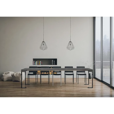 Tecno konzolasztal antracit vázzal – nyitott állapotban – 300 cm – cement színváltozat