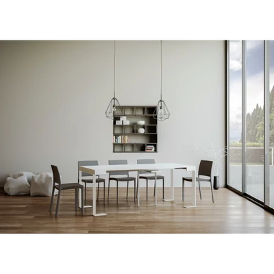 Tecno konzolasztal fehér vázzal – nyitott állapotban – 196 cm – fehér kőris színváltozat