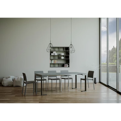 Tecno konzolasztal antracit vázzal – nyitott állapotban – 196 cm – cement színváltozat