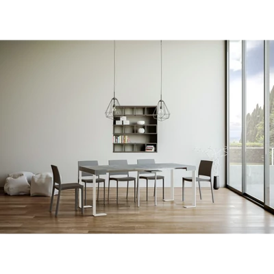 Tecno konzolasztal fehér vázzal – nyitott állapotban – 196 cm – cement színváltozat