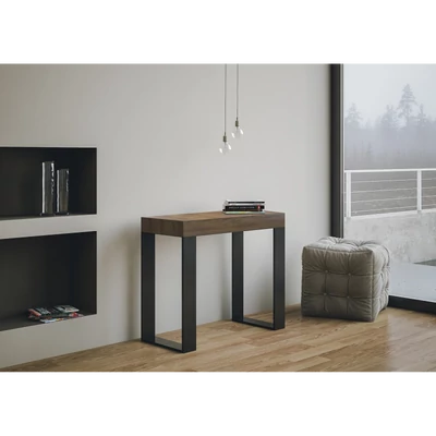 Tecno konzolasztal antracit vázzal – zárt állapotban – dió színváltozat