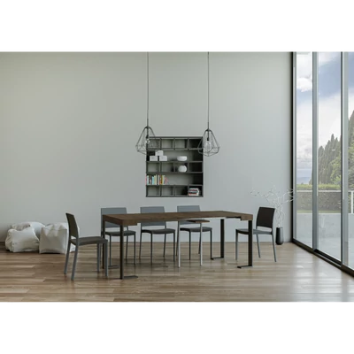 Tecno konzolasztal antracit vázzal – nyitott állapotban – 196 cm – dió színváltozat