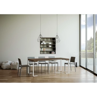 Tecno konzolasztal fehér vázzal – nyitott állapotban – 196 cm – dió színváltozat