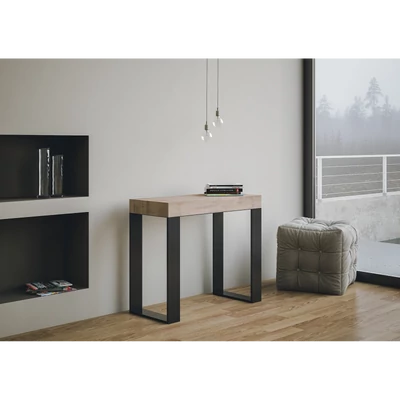 Tecno konzolasztal antracit vázzal – zárt állapotban – természetes tölgy színváltozat