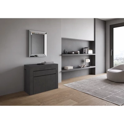 Evolve konzolasztal kihúzható dupla ülőpaddal – zárt állapotban – antracit színváltozat