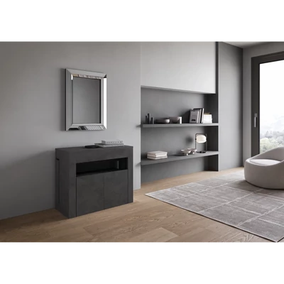 Evolve konzolasztal kihúzható ülőpaddal – zárt állapotban – antracit színváltozat