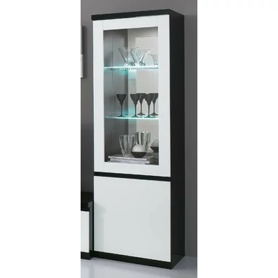Fekete-fehér vitrines szekrény LED-világítással, 1 ajtós – LM Roma Day